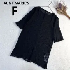 AUNT MARIE'S 半袖 ジャガード ブラウス カットソー　黒　フリー