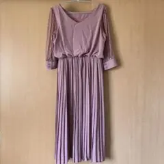 【used】パーティードレス 結婚式 ワンピース 袖レース プリーツ