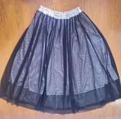 メッシュチュールスカート　ロング　ブラックxグレー