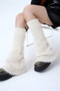 レッグウォーマー シャギー ホワイト ふわふわ ルーズソックス 秋冬 ストリート
