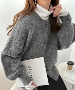 アンドミー　2way モヘアライク ニット カーディガン　M チャコールグレー