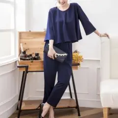 DRESS+ 3点セット L ネイビー ケープ風ブラウス パンツ ワンピース