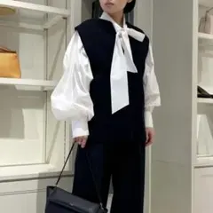 24SS DES PRES デプレ　コットンストレッチポプリン ボウタイブラウス