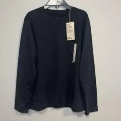 無印、黒、天竺編み、クルーネック、長袖Ｔシャツ