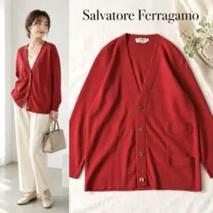 Salvatore Ferragamo ニットカーディガン　ガンチーニフック付 美品】サルヴァトーレフェラガモ コットンニットカーディガン