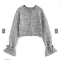 リボンスリーブショート丈ニットカーディガン[tu1497]