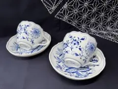 深川製磁 VOC 芙蓉手 染付高台 コーヒーカップ&ソーサーと20cm皿 希少