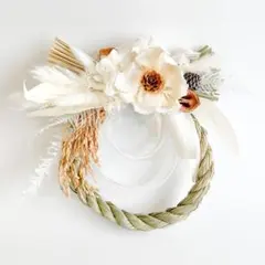 しめ縄飾り（白水引）【直径21cm】