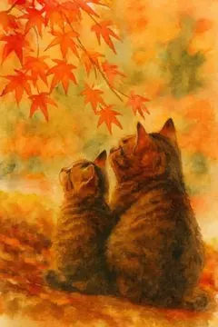 猫と紅葉の