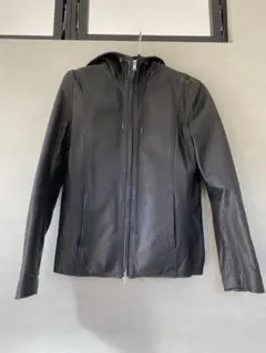 ハレ レザージャケット Sサイズ　高級羊革 フード付き ダブルジップ 黒