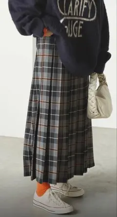 グレー系チェック プリーツスカート ロングのサムネイル
