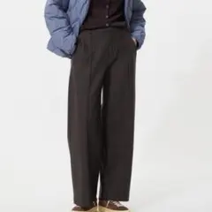 ユニクロ2025 ブラッシュドジャージーワイドパンツLsizeダークブラウン新品