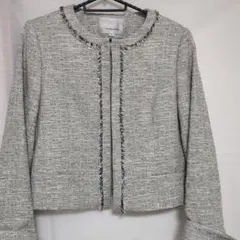 ノーカラー ラメ グレー系 ツイードジャケット フォーマル 11AR