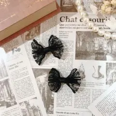 ★【再販】ブラックレース♡ベビーキッズリボン ヘアクリップ お得2点セット