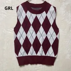GRL アーガイル柄 ニットベスト ノースリーブ ボルドー×アイボリー F