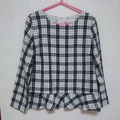 ❥❥チェック柄 長袖 ペプラム トップス（テチチ）のサムネイル