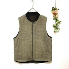 美品✨【GU】ジーユー ヒートパデッドチェックベスト(リバーシブル) ブラウン