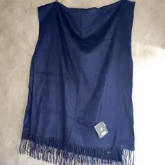 ナショナルトラスト大判カシミヤ100ネイビー ストール フリンジ付き