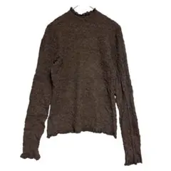 ZARA ザラ　フリルハイネック シャーリングニット　茶　S