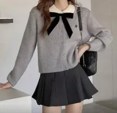 韓国風 秋冬ニット 学生風 襟付き グレー 長袖 SHEIN