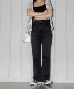 SpRay すそフリンジセミフレアデニムパンツ