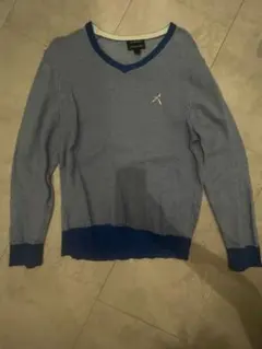 青のVネックニット・赤い花刺繍 y2k グランジ フェアリー