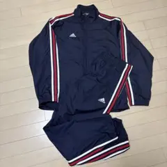 adidas ネイビー ストライプ ウインドブレーカー上下セット（上M 下L）