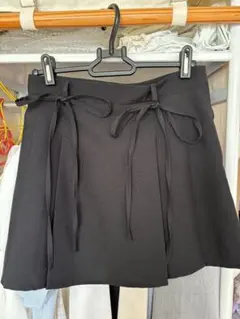 黒 フレアスカート ウエストリボン