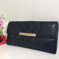 GUCCI グッチ 長財布　GG柄　シマ　ブラック 黒