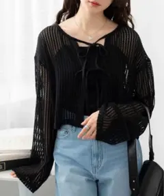WEGO レース編みブラックカーディガン
