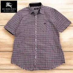 ꧁ バーバリーブラックレーベル꧂ メンズシャツ チェック ホース刺繍 L