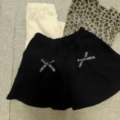 リボン付き黒ショートパンツとレギンス2枚 セット120サイズ