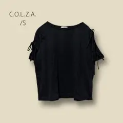 3128　【C.O.L.Z.A】　半袖　デザインTシャツ　黒　S　袖リボン