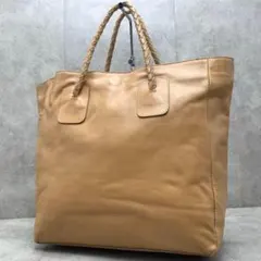 FALORNI トートバッグ ハンドバッグ キャメル レザー イントレチャート