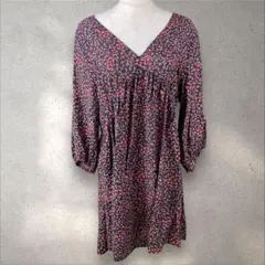 【美品】H&M 花柄総柄膝丈ワンピース　チュニック　Sサイズ　a936