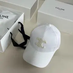 【美品】CELINE キャップ ホワイト 刺繍ロゴ ベースボールキャップ