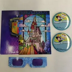 ウォルトディズニーワールド　ポストカード、缶バッチ、メガネセット