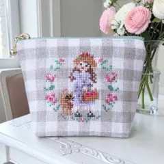 新作✦クロスステッチ❤︎ luxeバッグ　ハンドメイド サモイロフ クロスステッチ❤︎本革持ち手トートバッグ】ハンドメイド サモイロフ