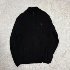 美品✨ラルフローレン 現行 QR ケーブル ニット ハーフジップ XXL ポニー