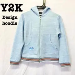 美品【Y2K古着 】ジップアップパーカー　ブルー　レトロ　90年代　一点物