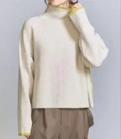 カラーネップ ラインタートルネック ニットプルオーバー　OFF WHITE