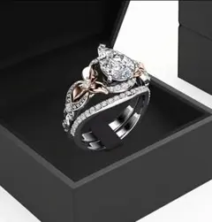 ☆FJ☆ 高品質 キュービックジルコニア ペアシェイプ ダブルリングセット