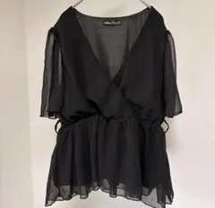 SHEIN シースルー カシュクールチュニック ブラック L 体型カバー 夏服のサムネイル