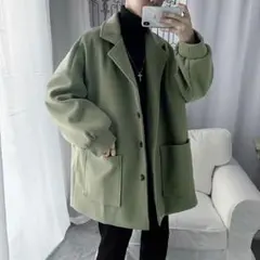 ビッグシルエット チェスターコート ロングコート 韓国 アウター グリーン XL
