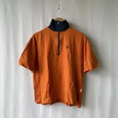 JaVa ジャバ ハーフジップ 半袖 スウェット オレンジ M 古着 刺繍