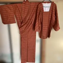 赤と緑のチェック柄 アンサンブル着物 大島紬