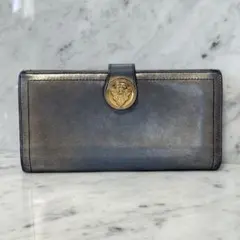 GUCCI グッチ 長財布 メタリック OLD ロゴ 本革 レザー 銀 シルバー