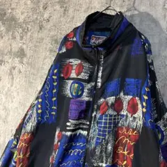 【アート柄 90s 総柄 ナイロンジャケット】Lサイズ ビックシルエット Y2K