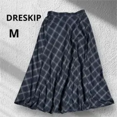 DRESKIP ドレスキップ　チェック柄フレアスカート　ウエストゴム　グレー　M