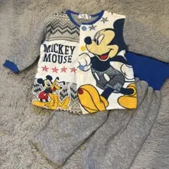 ミッキーマウス ベビーパジャマ サイズ90 長袖 ディズニー 前開き グレー